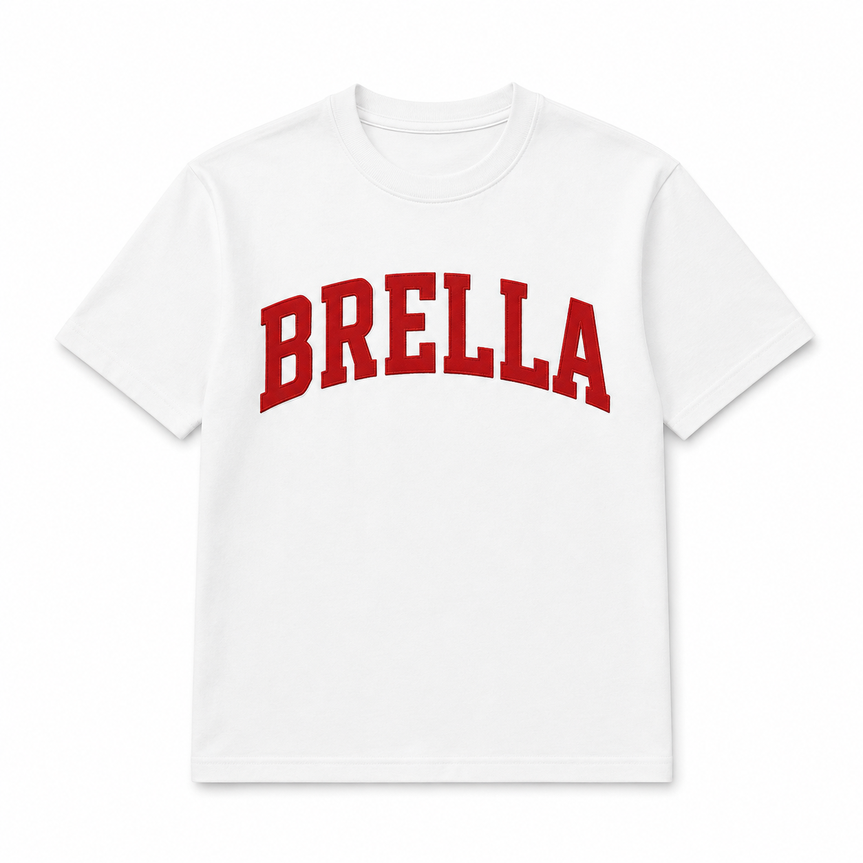 BRELLA Varsity Tee — Red lettering on cream