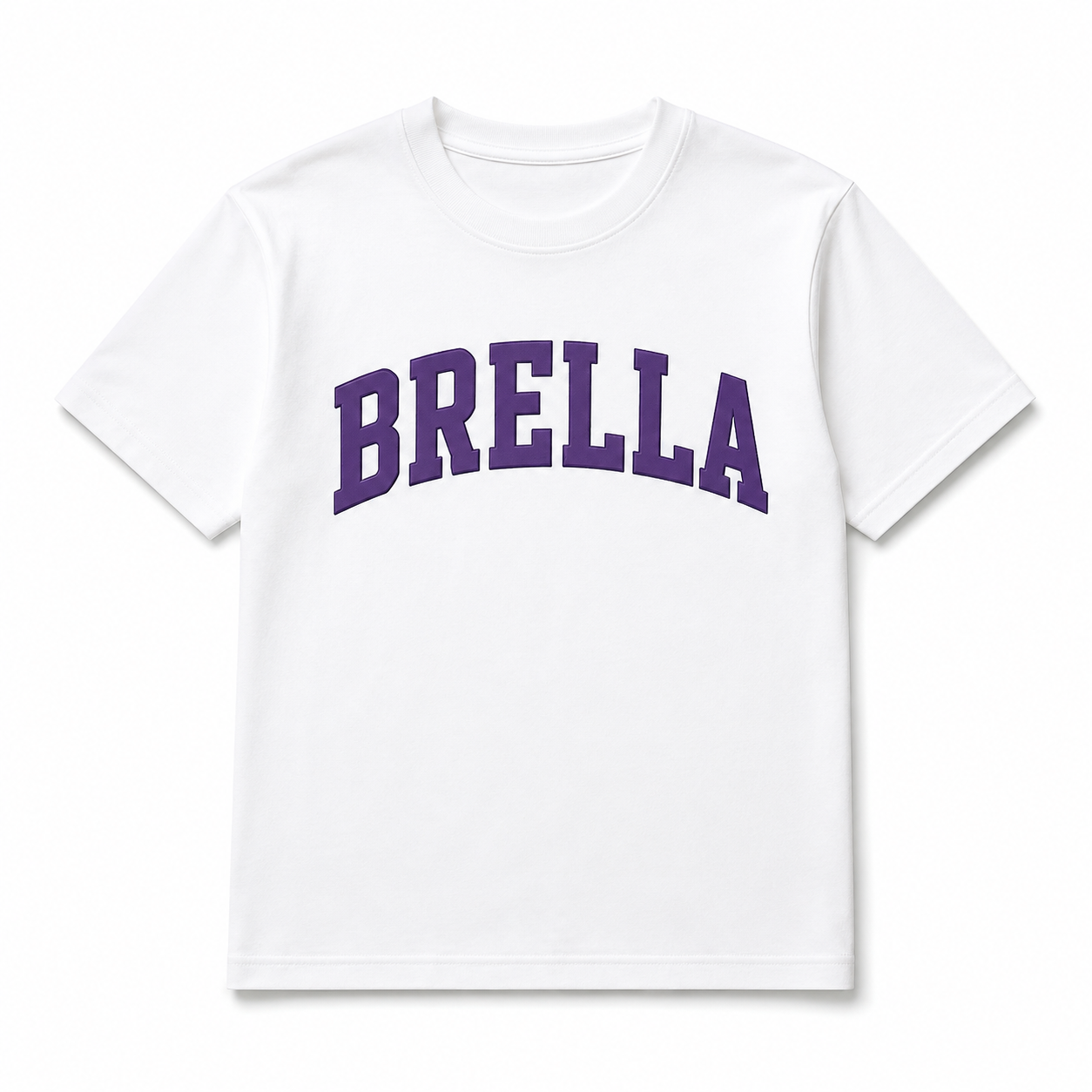 BRELLA Varsity Tee — Purple lettering on cream